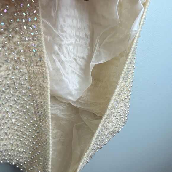 Cyn Les Vintage Hand Beaded 50's 60's Sleeveless Wool Top Pearls Sequins sz 38 S - Picture 8 of 12